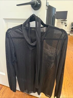 Massimo Dutti Black Sheer Turtleneck Sweater with Neck Tie